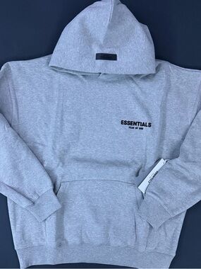 Essentials Light Gray Pullover Hoodie with Subtle Logo